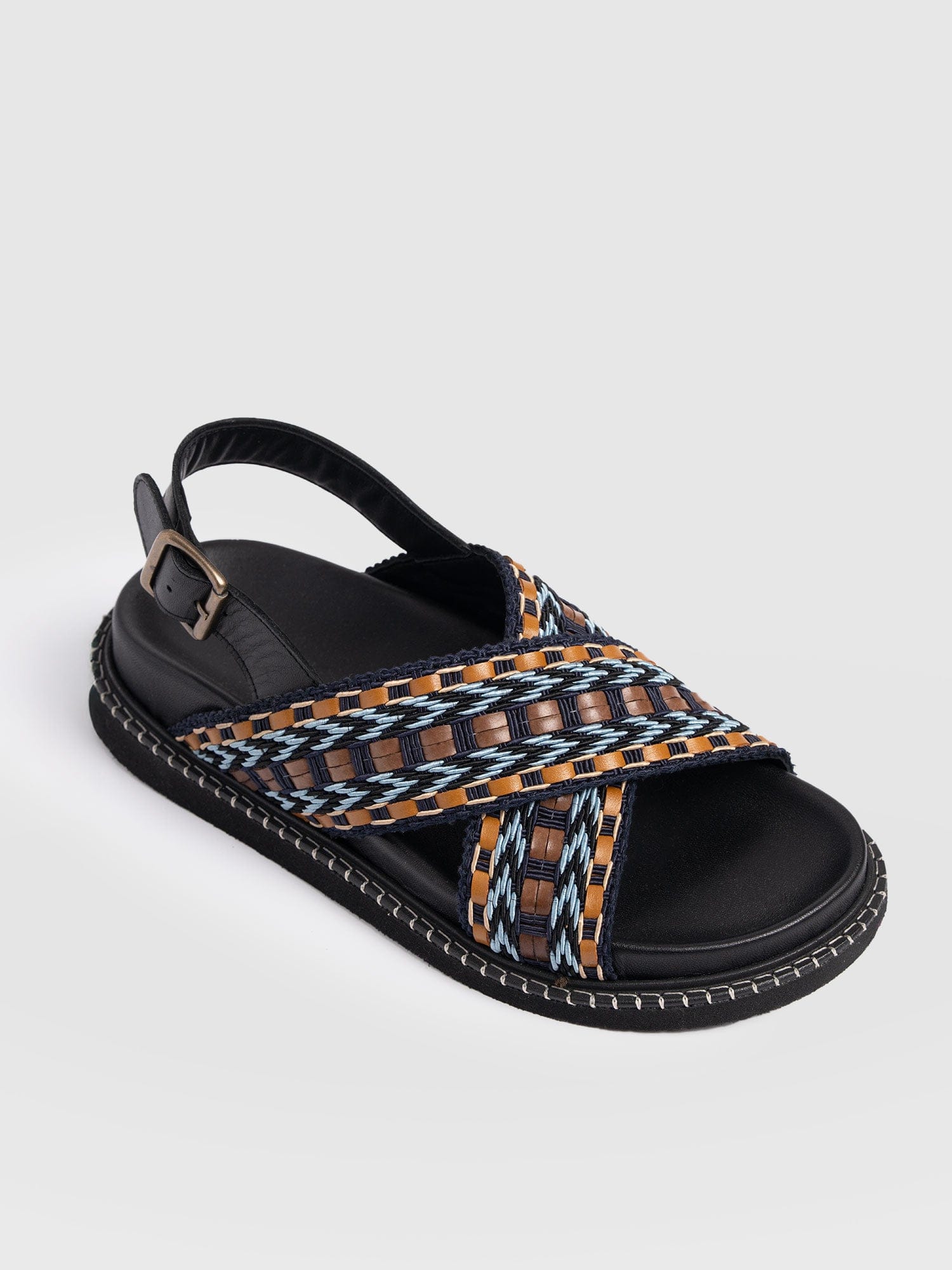 Bonnie Cross Over Sandals - Blue/Brown - Women's Shoes | Saint + Sofia® EU